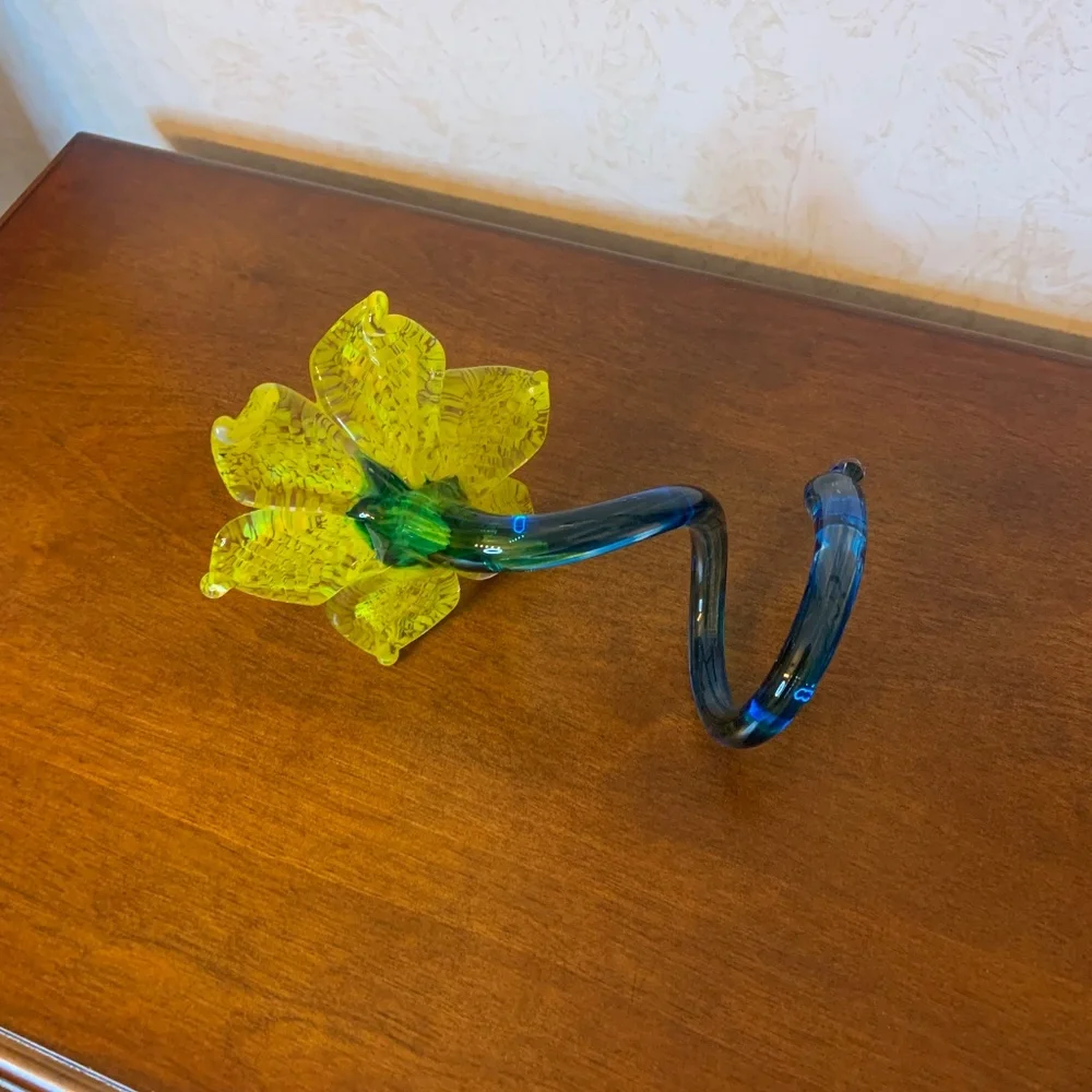 Home: Glass Blown Yellow Flower and Stem - Picture 3 of 5